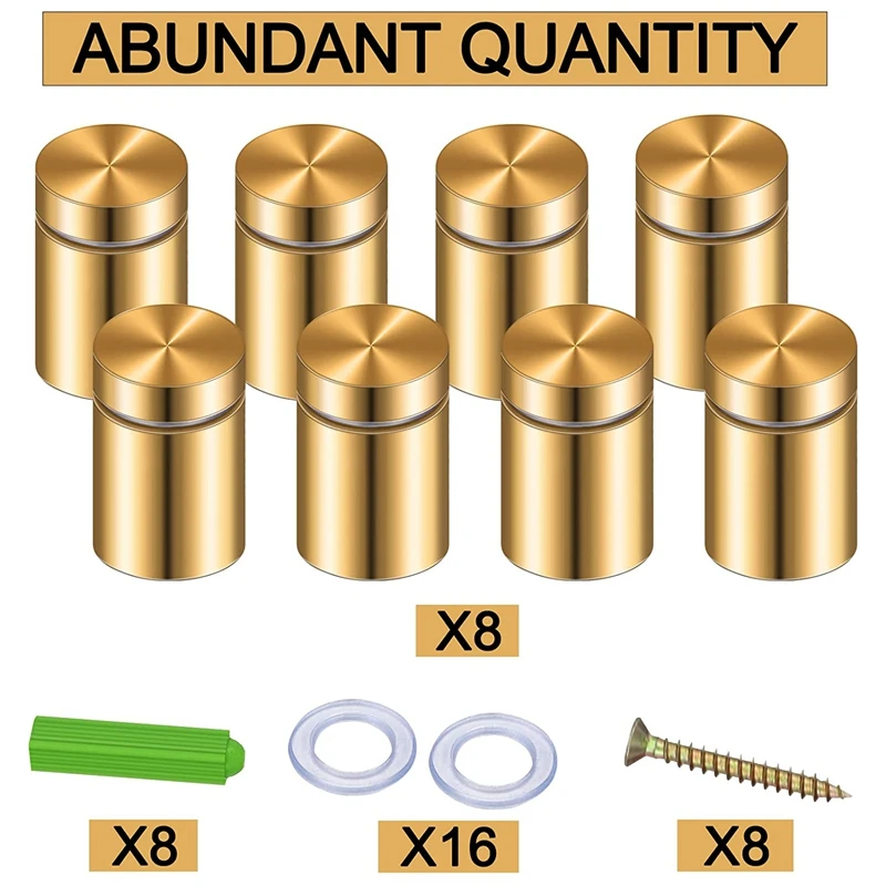 Hot 8 Pack Standoff Screws 3/4 X 6/5 Inch Gold Sign Standoffs Hanging Acrylic Picture Frame Advertising Screws Kit images - 6