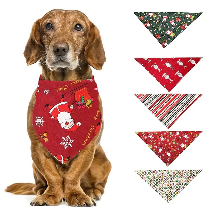 

Christmas Triangular Binder Pet's Saliva Towel Dog Triangular Binder Cotton Christmas Fabric Cat Scarf Scarf Scarf halloweenpet