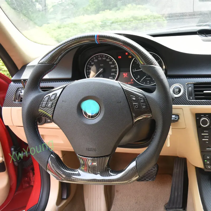 

100% Real Carbon Fiber Car Leather Steering Wheel Automobile Refitting For BMW E90
