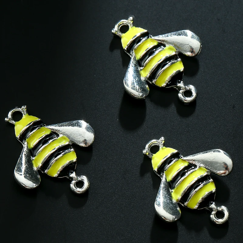 

New Arrival 10pcs/lot Bee Enamel Charms Connector Pendant DIY Earring Necklace for Jewelry Making Accessories