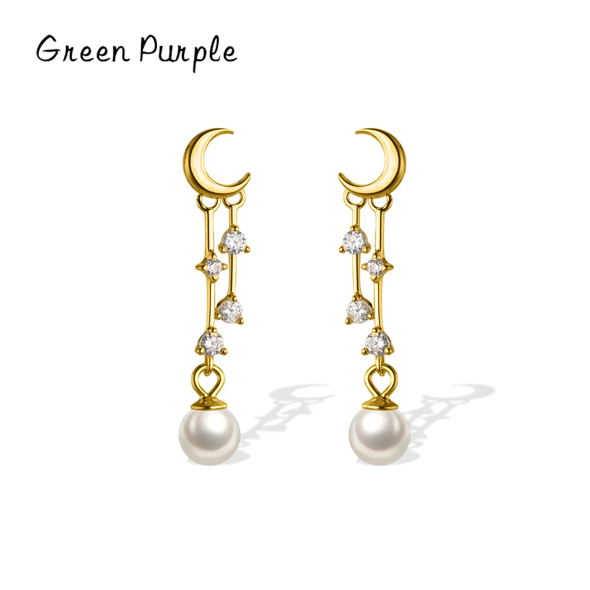 

Real 925 Sterling Silver Moon Synthesis Pearl Drop Earrings Fashion Gold Color Swing Dangle Eari For Women Fine Female Jewelry