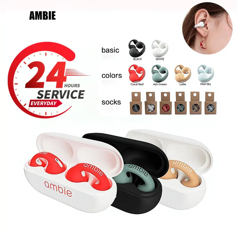 1:1 For Ambie Sound Earcuffs Upgrade Pro High quality  Earring Wireless Bluetooth Earphones TWS Ear Hook Headset Sport Earbuds