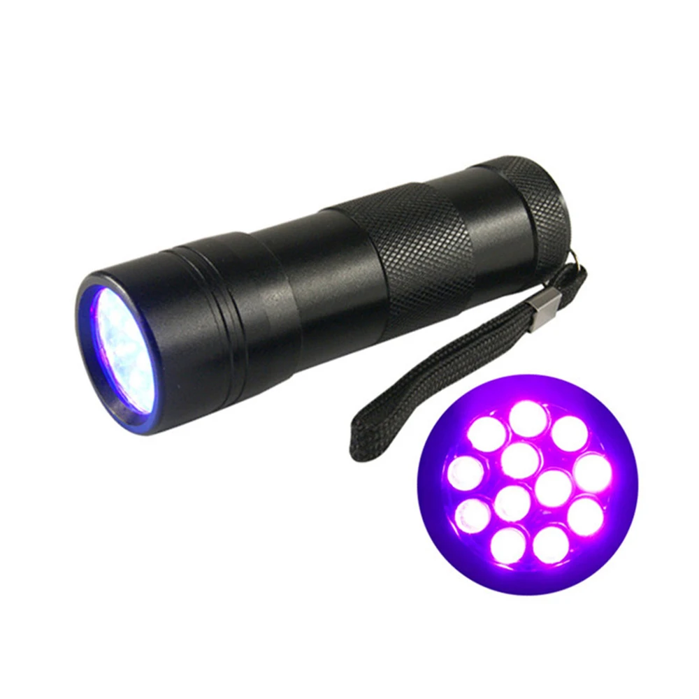 12 LEDs 395NM UV Flashlight Pets Urine Stains Detector 9 LEDs Blacklight LED Torch for UV Curing Resin Zoom Fluorescence Finder