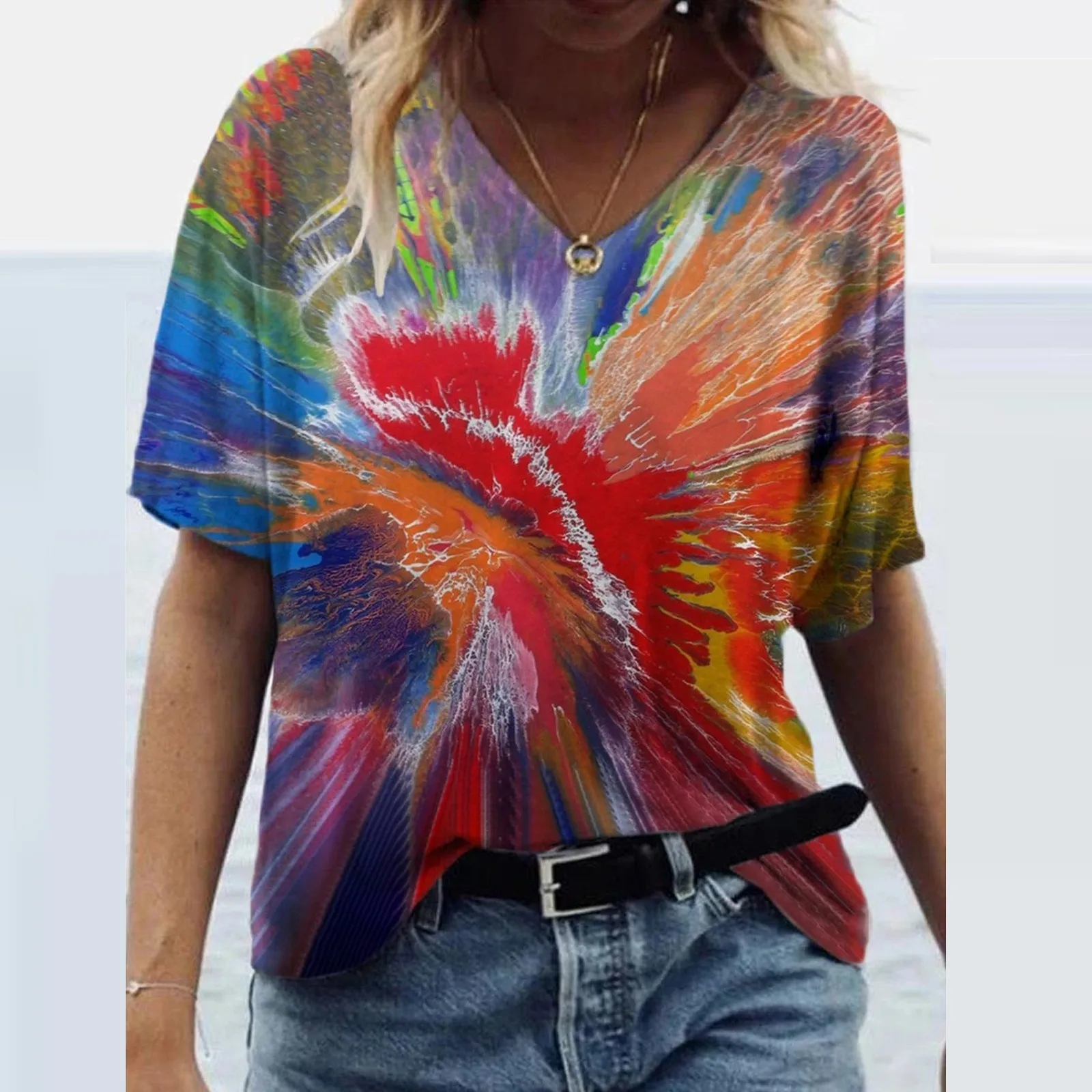 

Casual Printed T Shirt Fashion Summer Women's Short Sleeve Tops Tee Crew Neck Womens Tee Shirts Pack T Shirts for Work Women