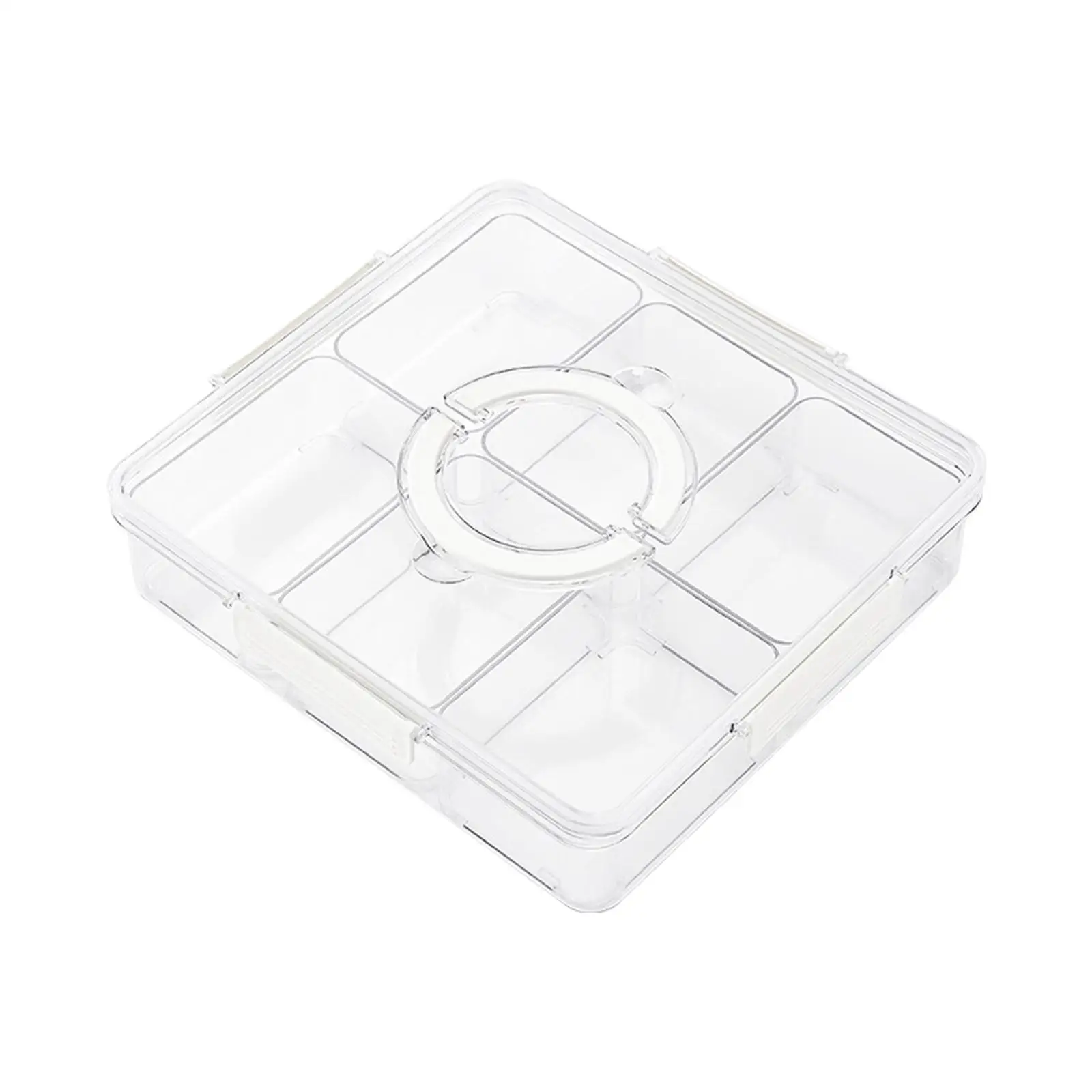 

Divided Serving Platter Clear with Handle Lid 6 Grids Snack Container Appetizer Tray for nuts Cookies Dessert Snacks