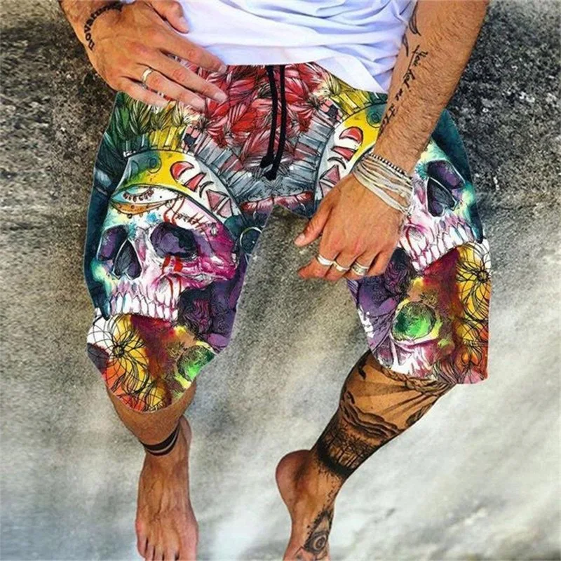 

New Men's Skull Graphic Casual Shorts 3D Print Brand Boardshorts Men/Women Hip Hop Drawst Beach Short Oversized Sports Pant