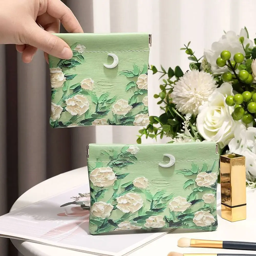 

Flower Self-closing Coin Purse Portable Leather Moon Square Printed Jewelry Packing