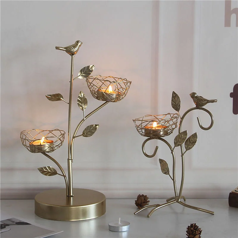 Nordic iron incense home decorative candles romantic table top decoration decorative candlesticks golden bird ornaments menorah
