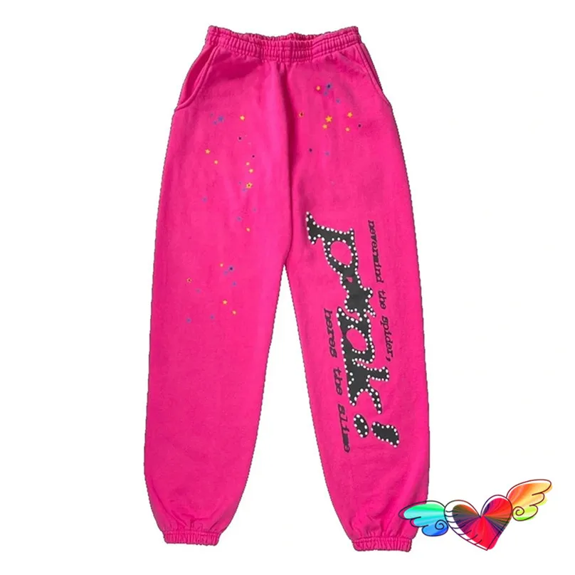 

2022 Pink Spider 555555 Sweatpants Men Women 1:1 High Quality Web Sp5der 555555 Pants Foam Print Drawstring Terry Trousers