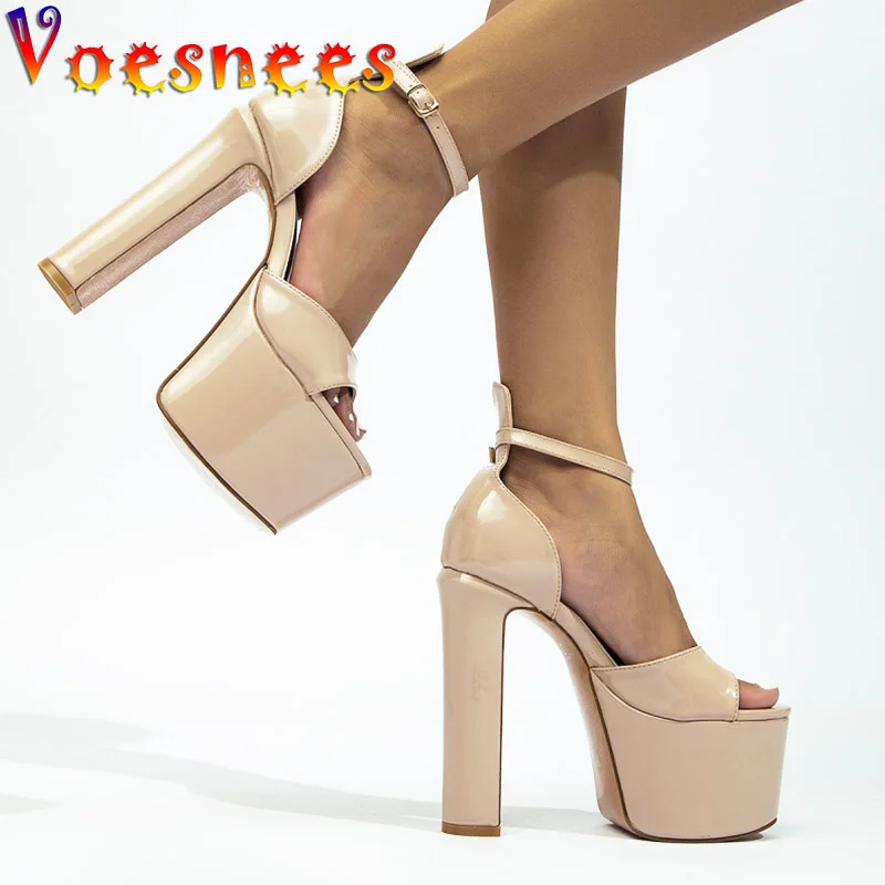 

European And American Style Summer High Heels 2022 Fashionable Ankle Buckle Sandals Thick Heel Pole Dancing Shoes Women Model