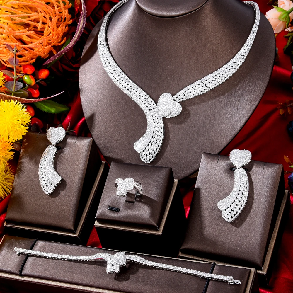 

4 шт., комплект из колье, серёг и кольца