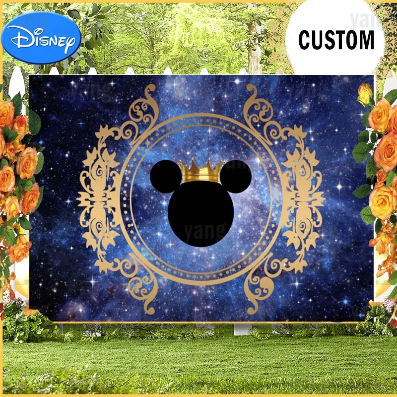 Disney Custom Mickey Minnie Mouse Backdrop Starry Sky Baby Shower Boys Girls Happy Birthday Party Photo Background