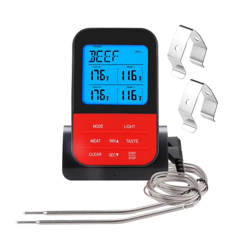 

Беспроводной дистанционный термометр для мяса, Кухонный Термометр с двойным щупом и цифровой подсветкой для приготовления пищи, духовки, б...