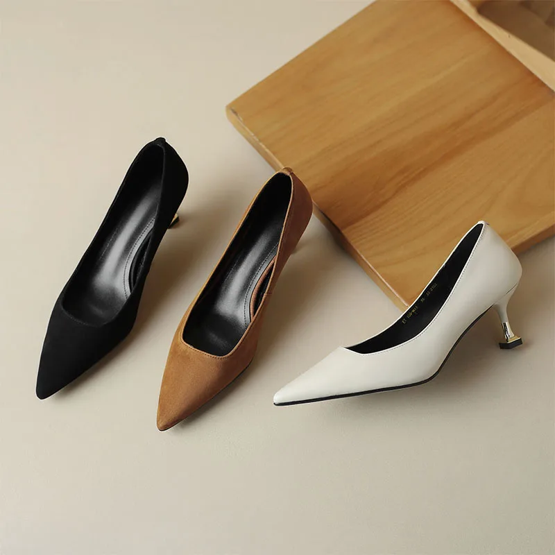 Women 6cm High Heels New 2023 Spring Black Brown Beige Pointed Toe Pumps Elegant Ladies Party Shoes Women Kitten Heels