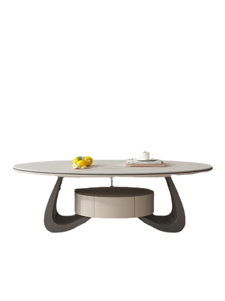 

Кофейный столик с каменной тарелкой светильник Роскошная и простая гостиная из нержавеющей стали для хранения итальянская дизайнерская овальная комбинация