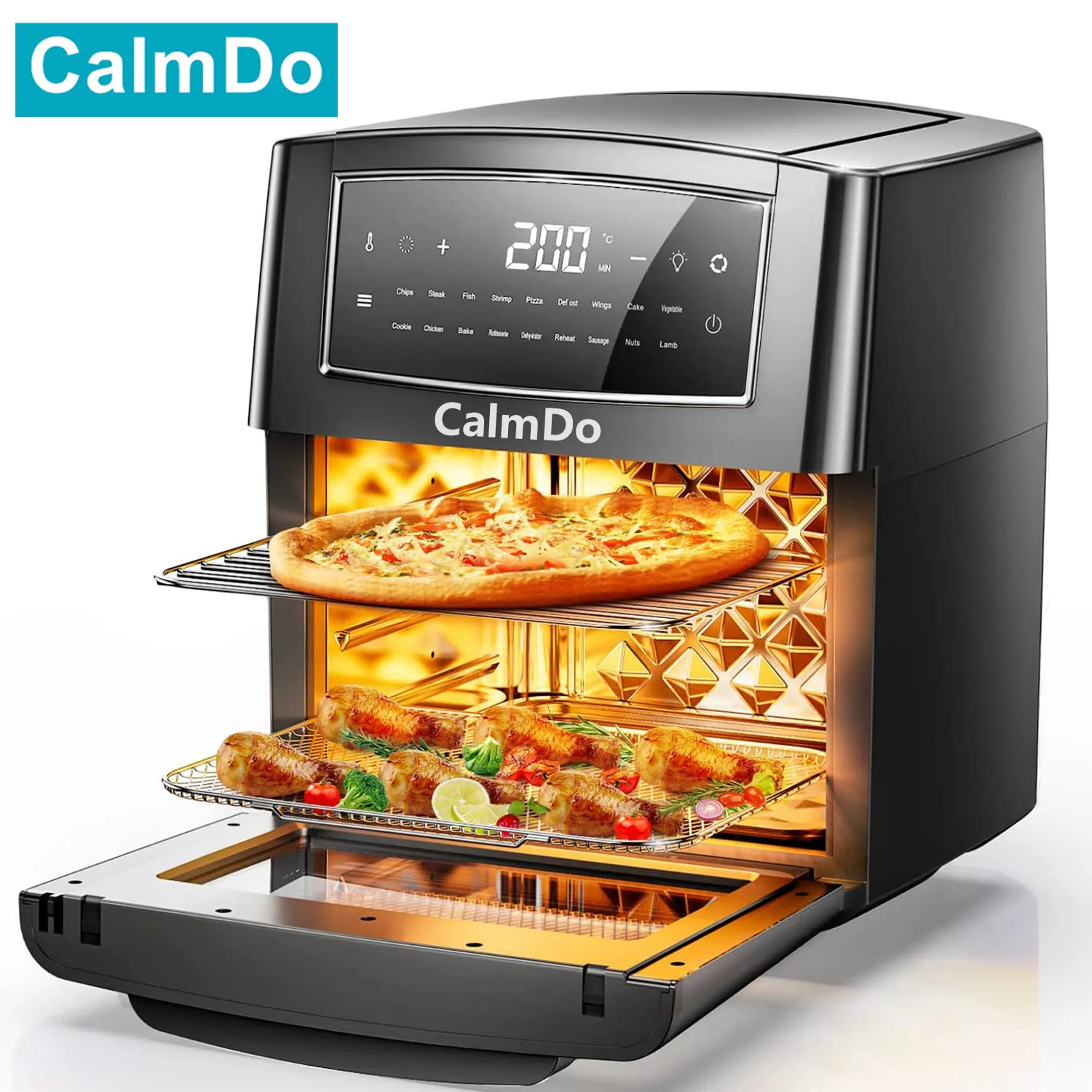 

Духовка CalmDo с воздушной фритюрницей, 12 л/12. 7qt, конвекционная печь 18 в 1, тостер, духовка без БФА для гриля, жарки, фри, пиццы и 10 аксессуаров