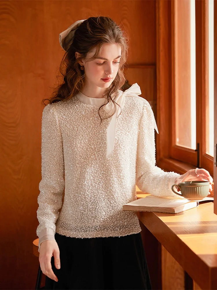 Wht Текстурированная рубашка с блестками. Весна 2023. Новые женские рубашки круглым