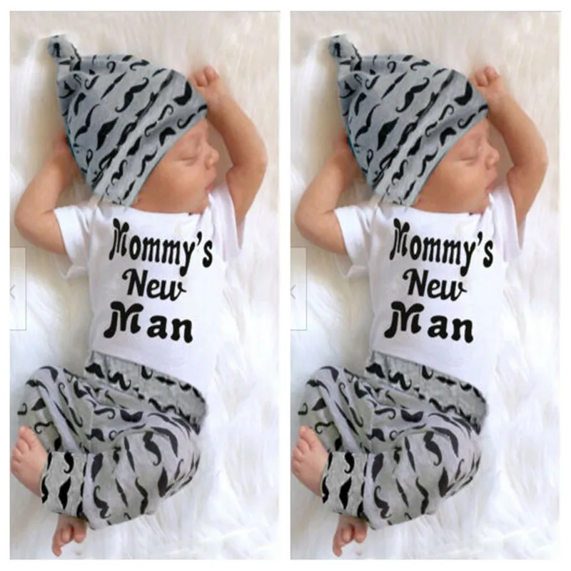 

Newborn Boys Outfit Set 0-2 Years Old Winter Mustache Baby Clothes Bag Fart Suit Boy Letter Ha Three Piece Suit Boy Clothes