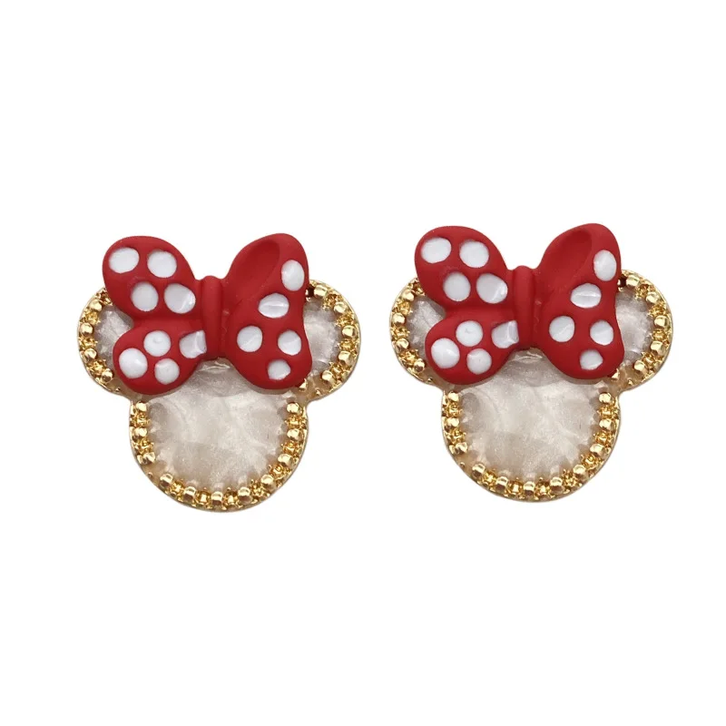 

925 Silver Needle Fashion Bow Mickey Lady Earrings Red Polka Dot Cute Earrings Tide Sweet Girl Heart No Pierced Ear Clip Jewelry