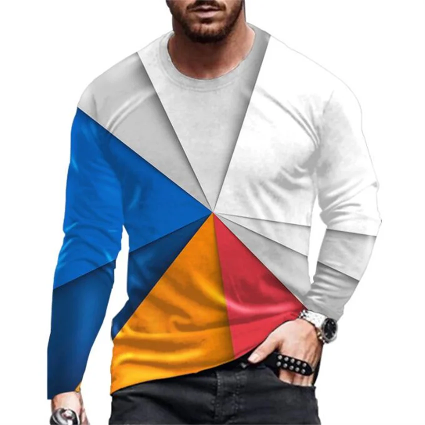 

New Long Sleeve 3D Print T-Shirt For Men Fashion Casual Loose T Shirt Oversize Round Neck Tshirt High Quality Street Sport Tops