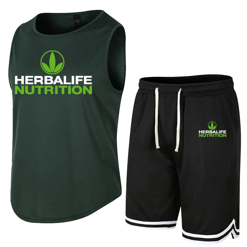 

Summer Mens Sleeveless Vest Casual Two Piece Suit Herbalife Nutrition Vest + Short Pants Set Men Sports Tracksuit Sweatsuit Set