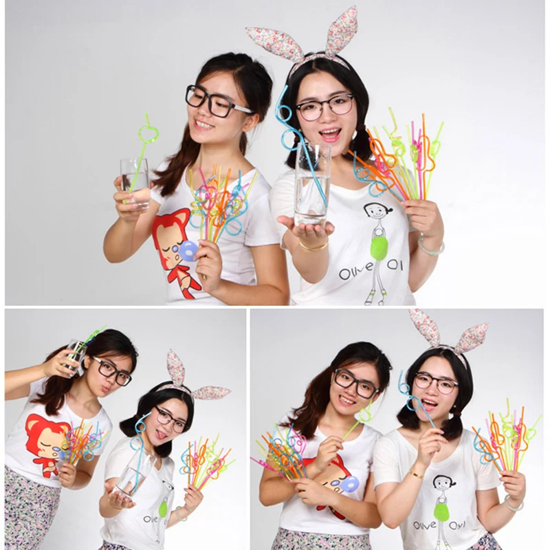 

10 PCS Crazy Straws Reusable Party Favors Drinking Suckers Colorful Straws for Kids Bar Restaurant Applications Multipurpose