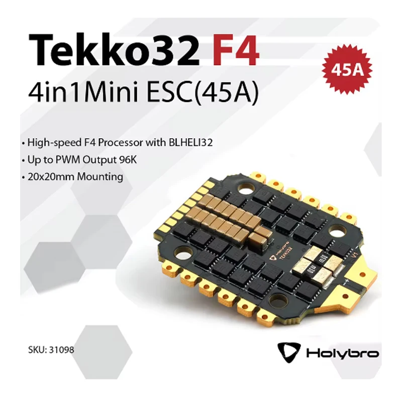 Holybro Tekko32 F4 4in1 mini 45A ESC BLHELI32 BL32 3-6S Бесщеточный 20x20 мм для RC Drone FPV Racing