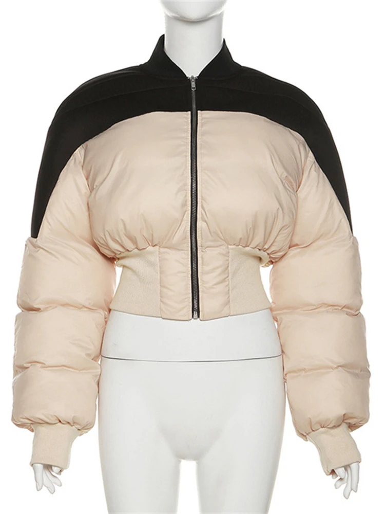 Winter Streetwear Coats Women's Buffy Jackets 2022 Long Sleeve Patchwork Jacket Bubble Coats Casual Black Women's Jackets