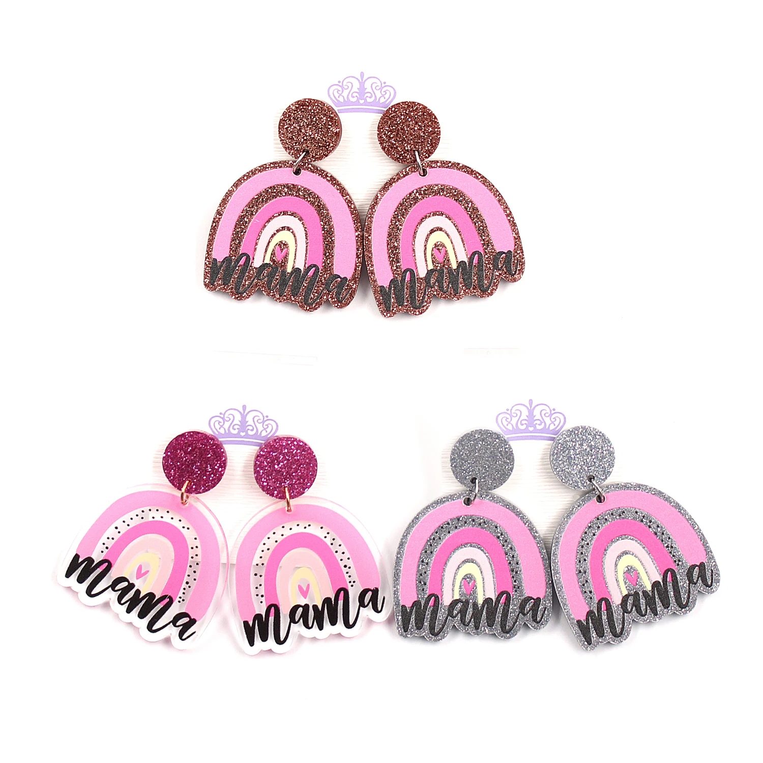 Акриловые розовые радужные серьги-подвески для мам, на день матери, серьги в форме сердца, акриловые серьги