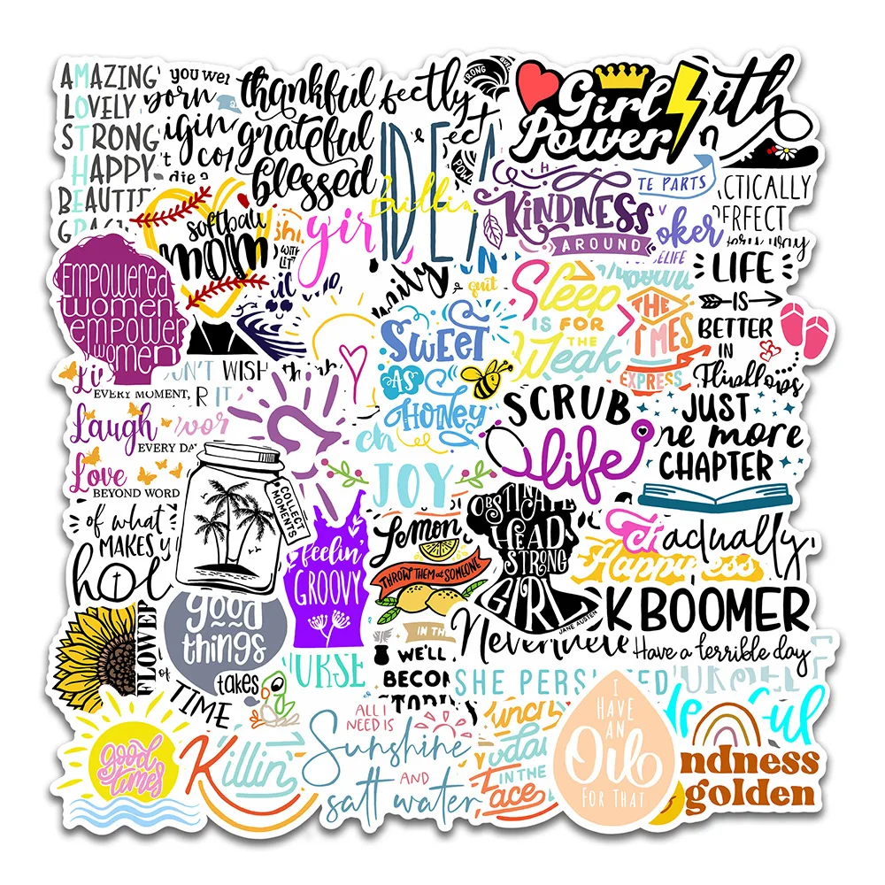 

50pcs Proverbs Art Sticker Graffiti English inspirational text Decal Decoration DIY Laptop Phone Guitar Suitcase Car stickers