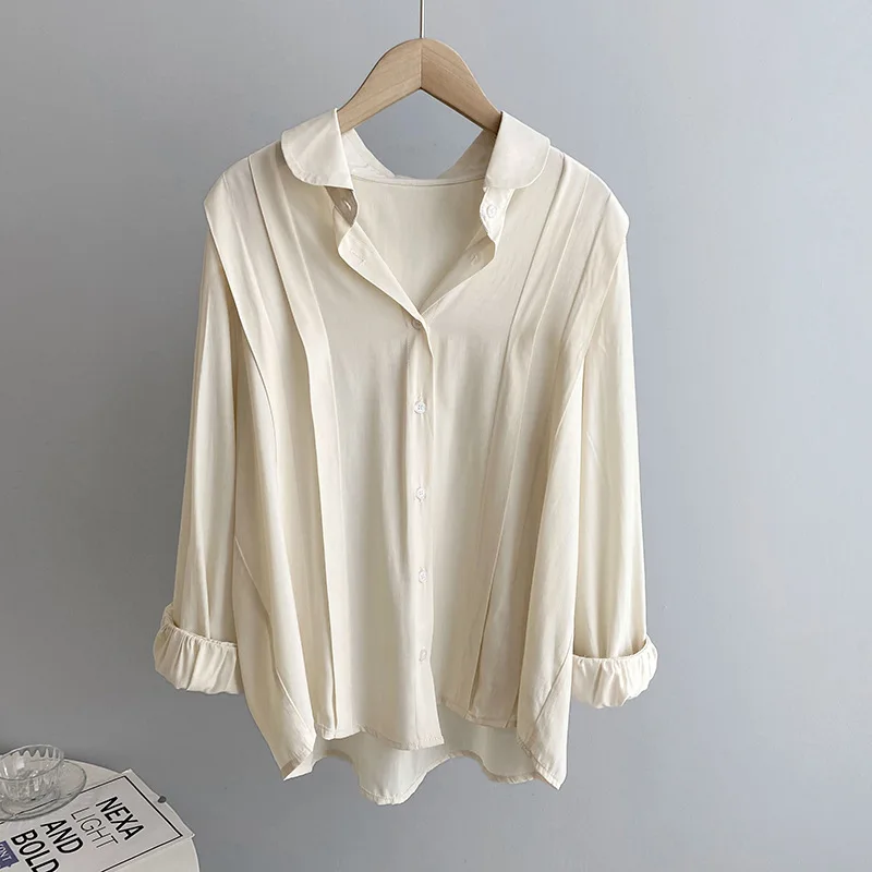

SuperAen 2022 Spring Turn Down Collar Shirt Full Loose College Office Lady Women Tops