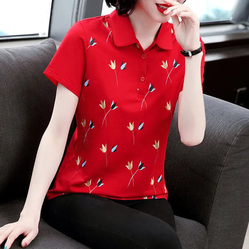 Summer Ladies Polo Shirt Female Short Sleeve Basic Tee Shirt Ladies Clothing Fashion 2022 New Elegant and Casual Polo Blouse A26