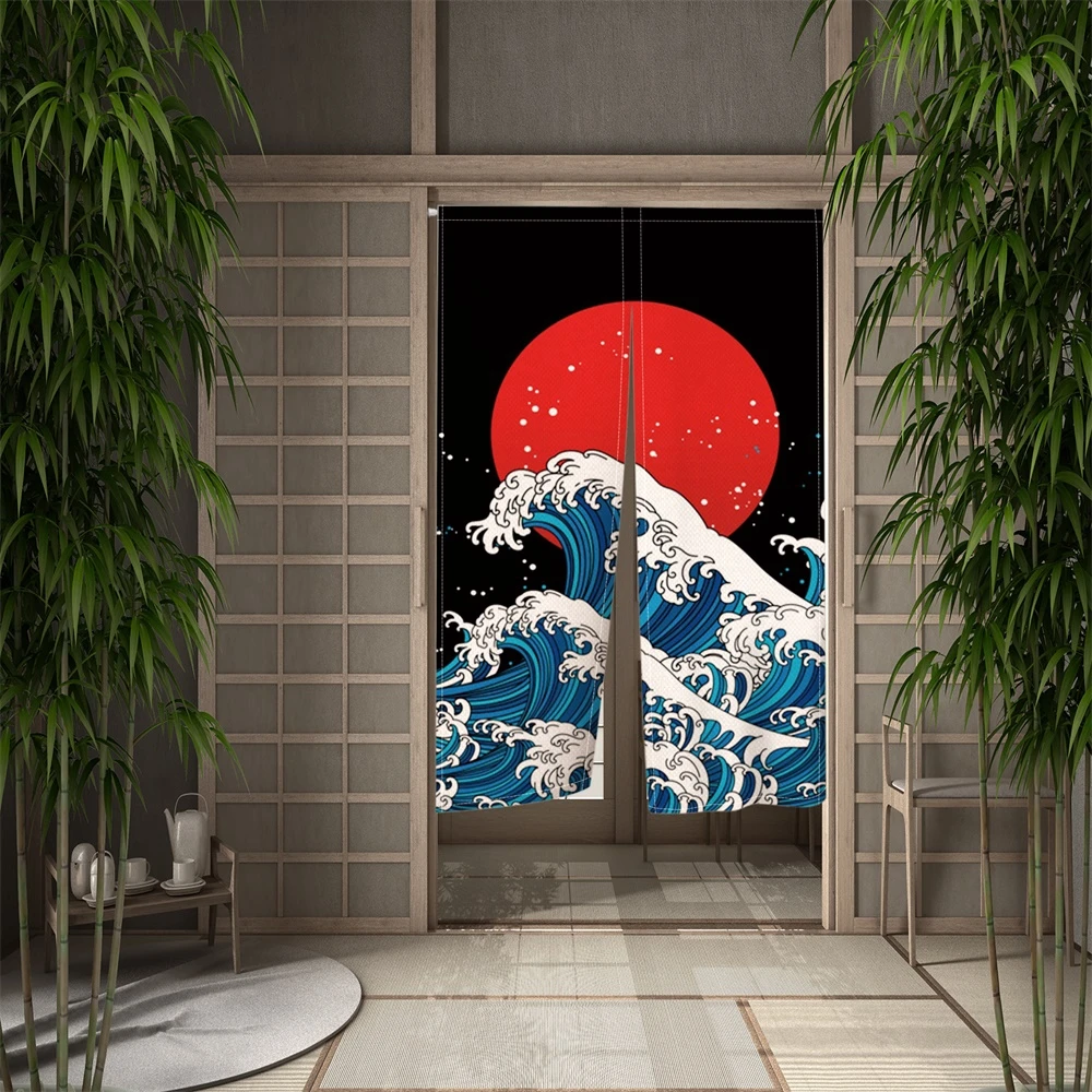 

Льняная дверная занавеска Noren Ocean Waves