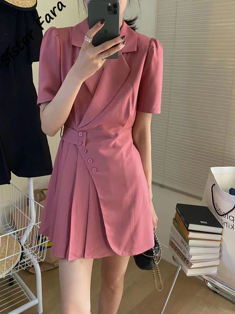 

Ассиметричные Элегантные платья Sister Fara для женщин, летнее плиссированное платье с диагональной пряжкой, женские мини-платья с высокой тали...