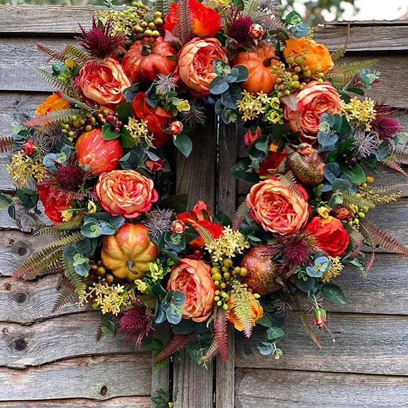 

Fall Peony And Pumpkin Wreath - Autumn Year Round Wreaths For Front Door, Fall Wreath, Autumn Front Door Wreath