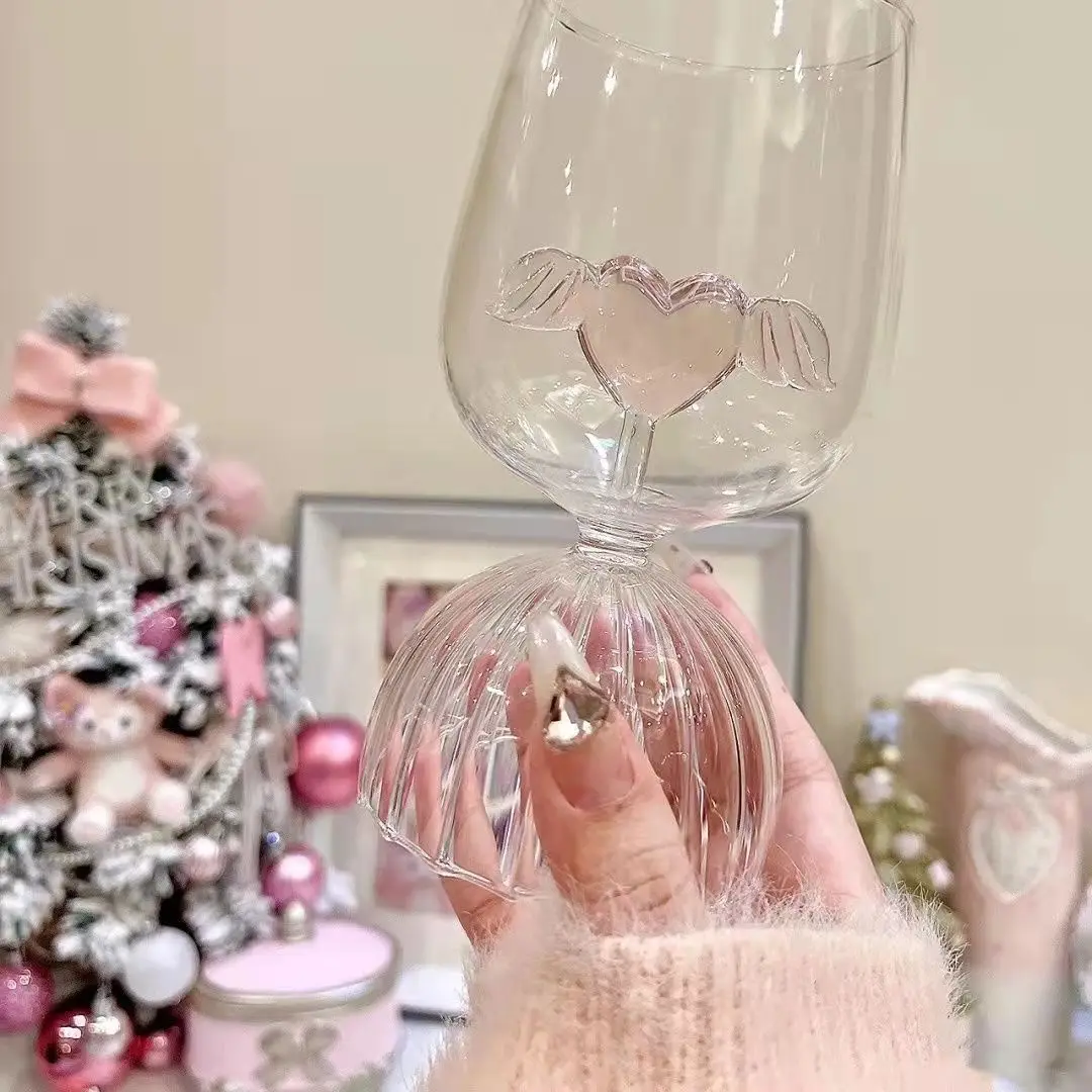 

Kawaii Pink-Love Wedding Champagne Glasses Red Wine Glass House Party Cocktail Glass Girl Gift Goblet Heat-resistant Glass Cup