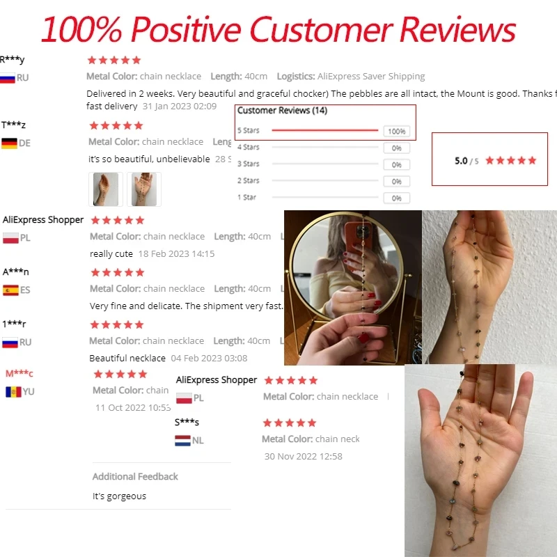 Цепочка из натурального камня нержавеющей стали ожерелья для женщин золото