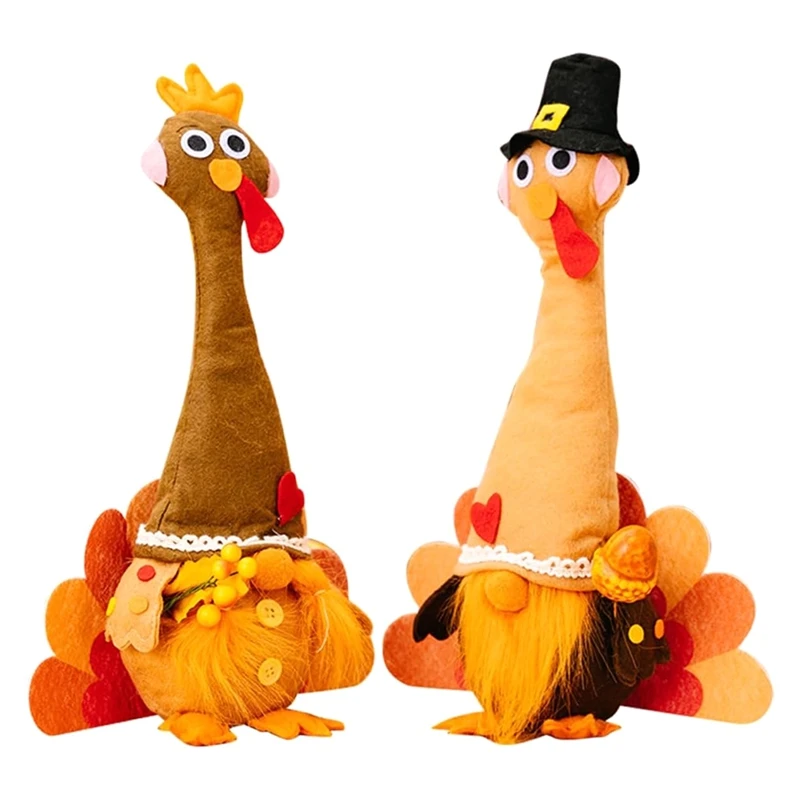 

2Pcs Thanksgiving Plush Turkey Doll Office Desk Decorations Dining Table Decoration Plush Baby Dol Durable Easy To Use