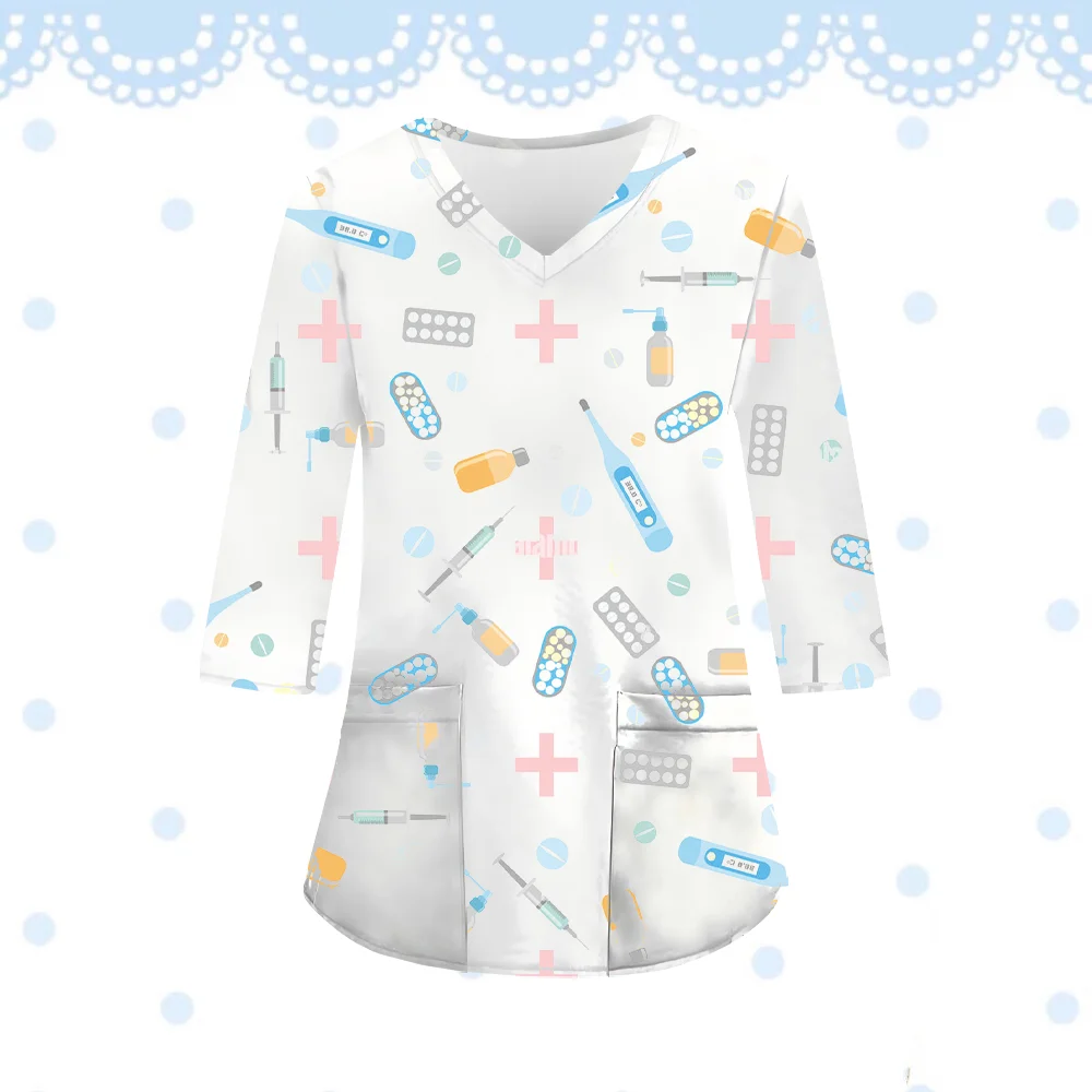 Униформа медсестры с героями мультфильмов 3D принт микроэластичная