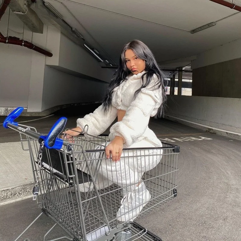 2021 Women's Autumn and Winter New Plush Long-sleeved Trousers Tooling Style with Pockets Casual Two-piece Fashion Streetwear