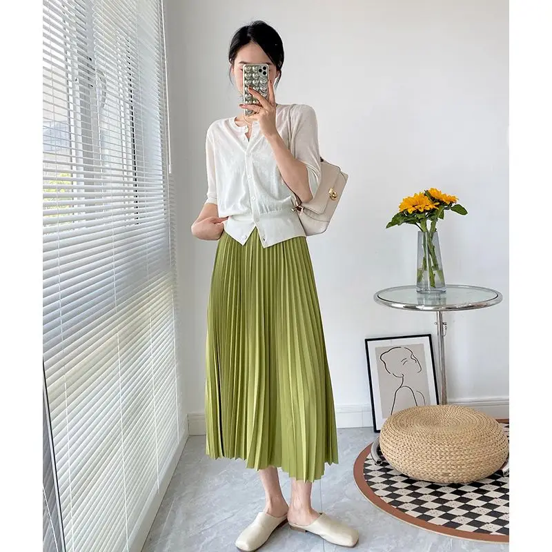 

Super Quality Midi Long Pleated Skirt Women 2023 Summer Korean Fashion Basic Elegant Aesthetic High Waist Skirt Female D79