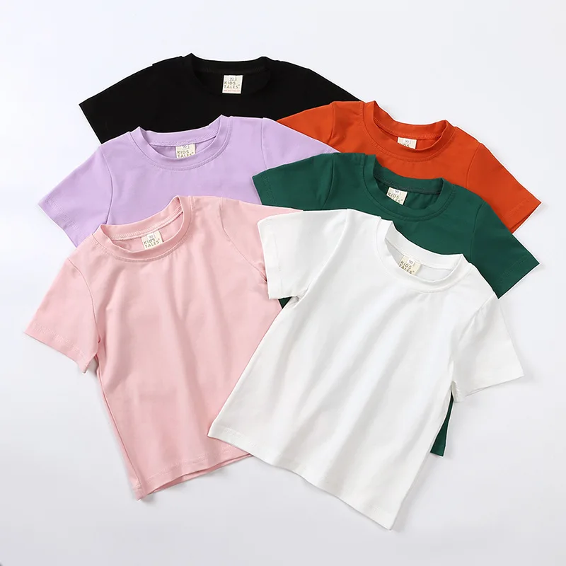

Children's T-shirts Kids Boys Tees Girls Summer Tops Cotton Candy Colors Baby 90-150cm Unisex