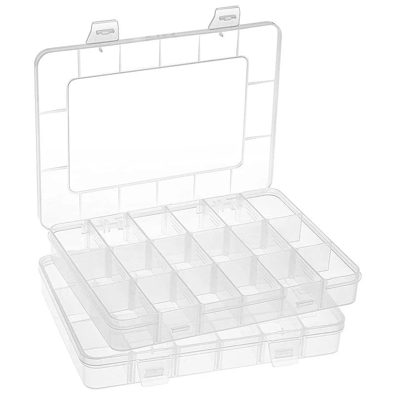 

2 Pack 18 Grids Plastic Organizer Box Adjustable Dividers, Storage Box For Jewelry, Art DIY Crafts,Washi Tapes,Beads