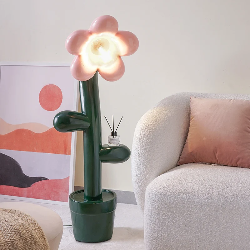 

Nordic Style Home Decor Statues Luminous Flower Floor Ornaments Study Bedroom Living Room Furnishings Cartoon Sofa Bedside Table