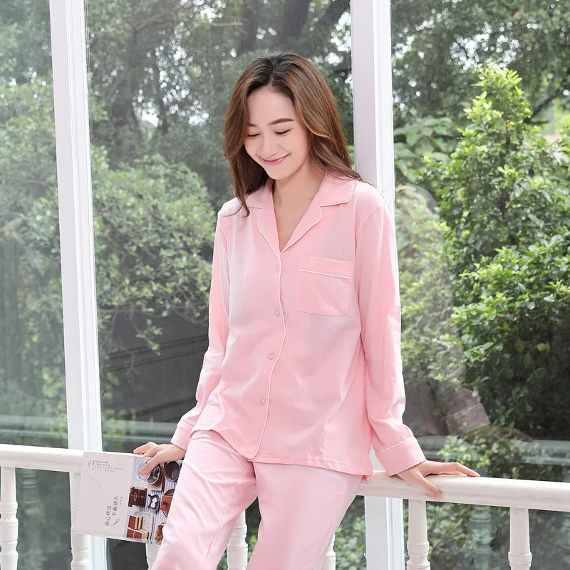 Women's Pajamas Knitted Cotton Pajamas Set Long Sleeve Women Sleepwear Set Dropshipping