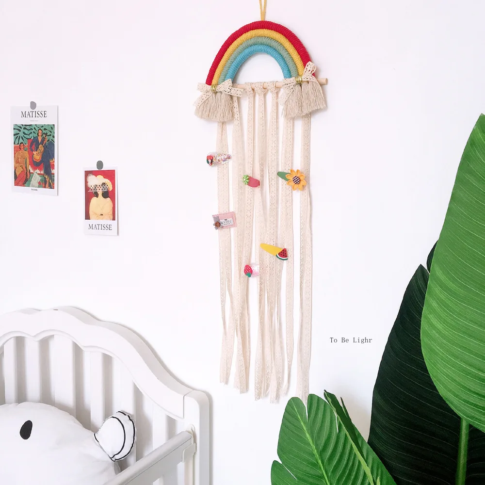 

INSStyle Rainbow Felt Balls Wall Hanging Room Decoration Rainbow Hanging Handmade Woven Cotton Rope Boho Girl Decor Hairpin Prop