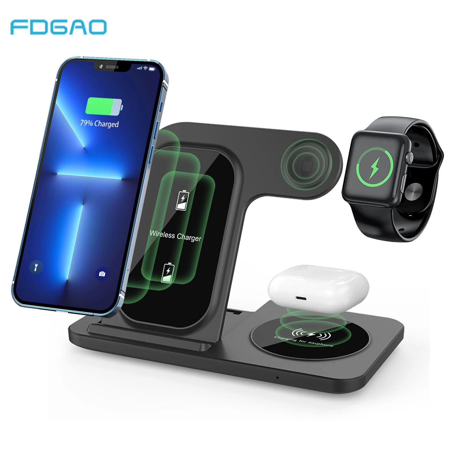 

Беспроводная зарядная станция 3 в 1, зарядная станция для Apple Watch 8 SE 7 AirPods 3 Pro iPhone 14 13 12 11 Pro Max XS XR X 8, быстрая зарядка, 15 Вт