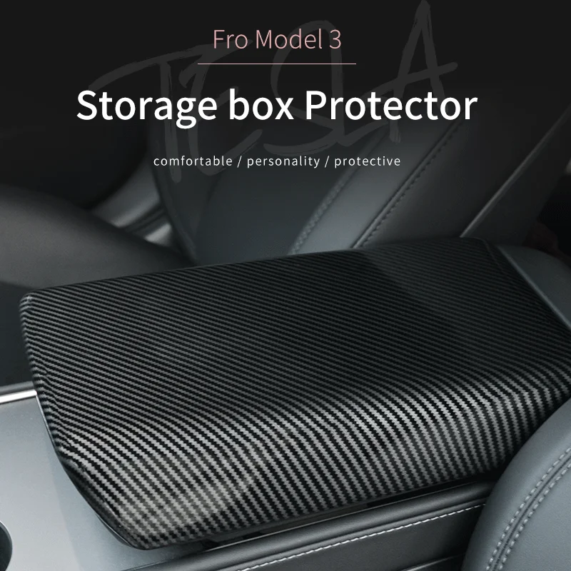 

KCOOSO Carbon Fiber Car Armrest Box Decoration Cover Anti-scratch Protective Case For Tesla Model 3 Model Y