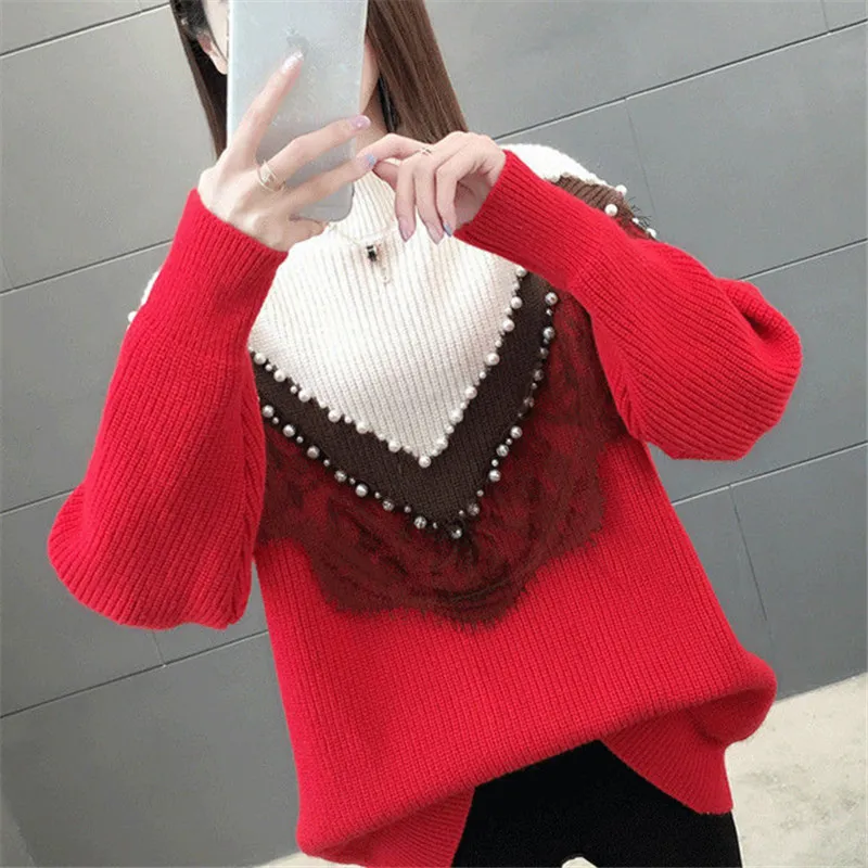 

Женский трикотажный пуловер с высоким воротником, 3 цвета