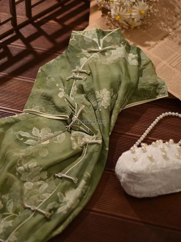 2024 китайское зеленое Ретро длинное стильное национальное модное женское платье